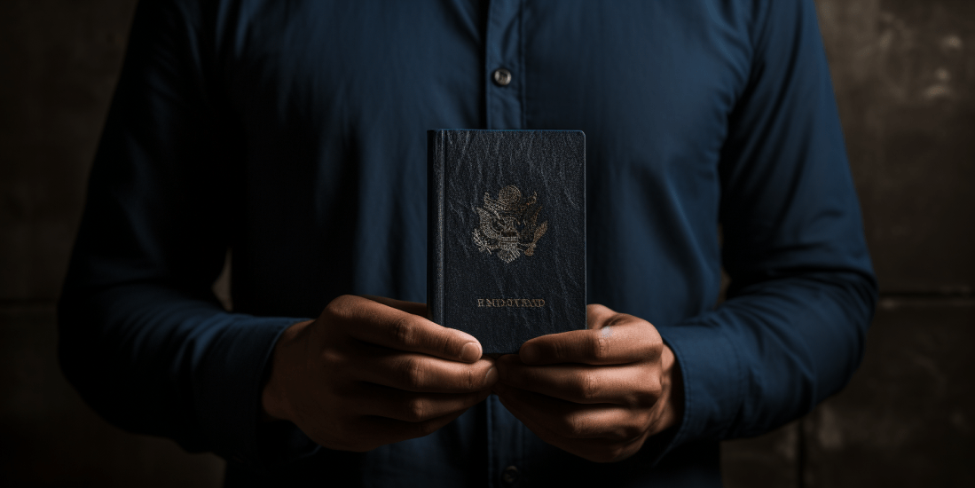 holding passport in hand