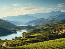 idyllic Italian landscape hills and lake travel photo